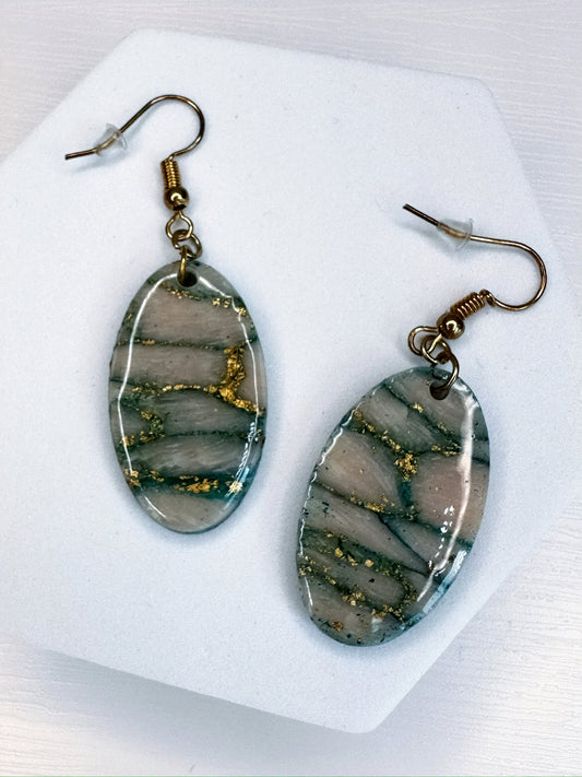 Marbled Green and Gold Dangle Earrings