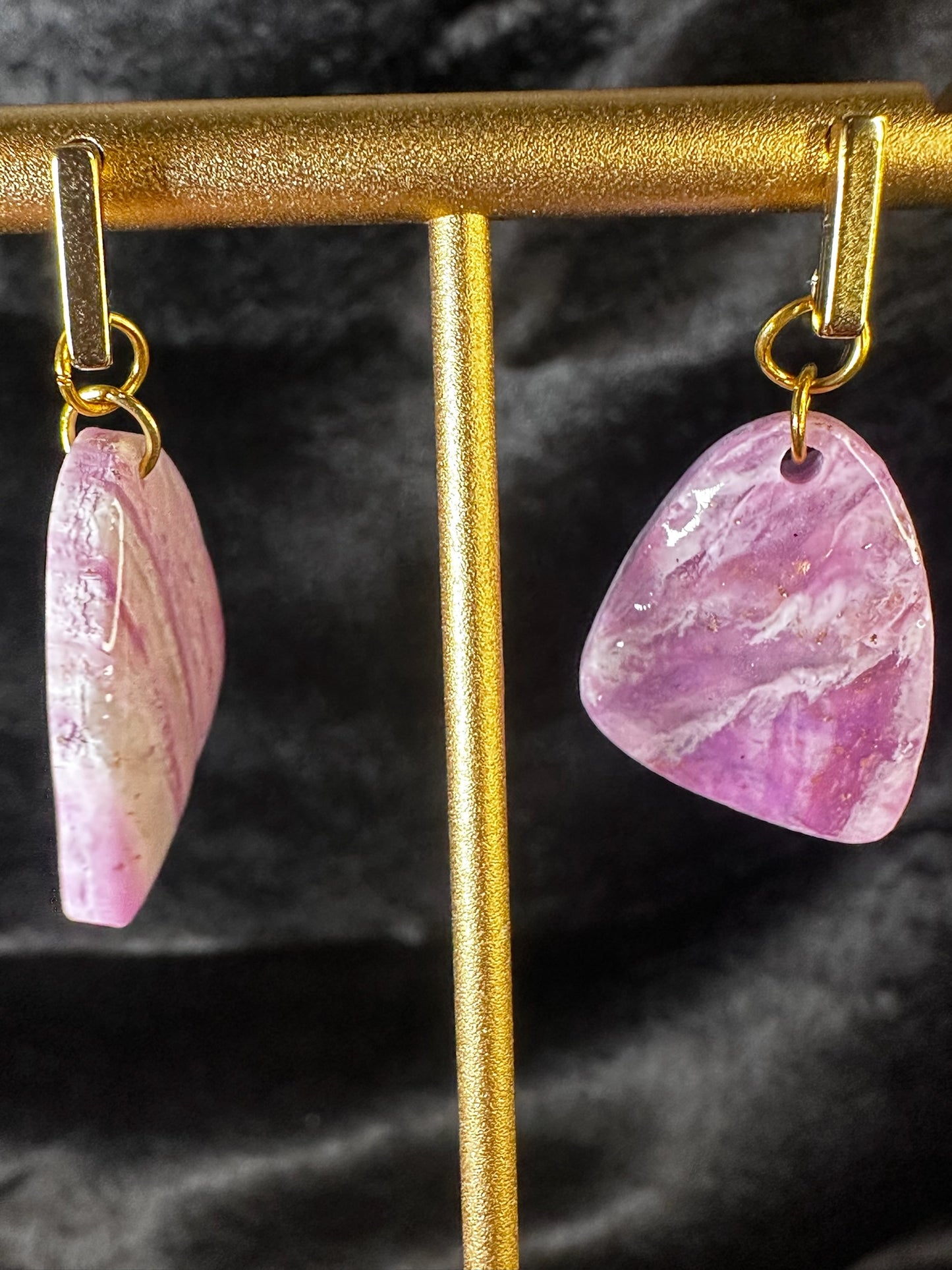 Pink White and Gold Marbled Ear Drops