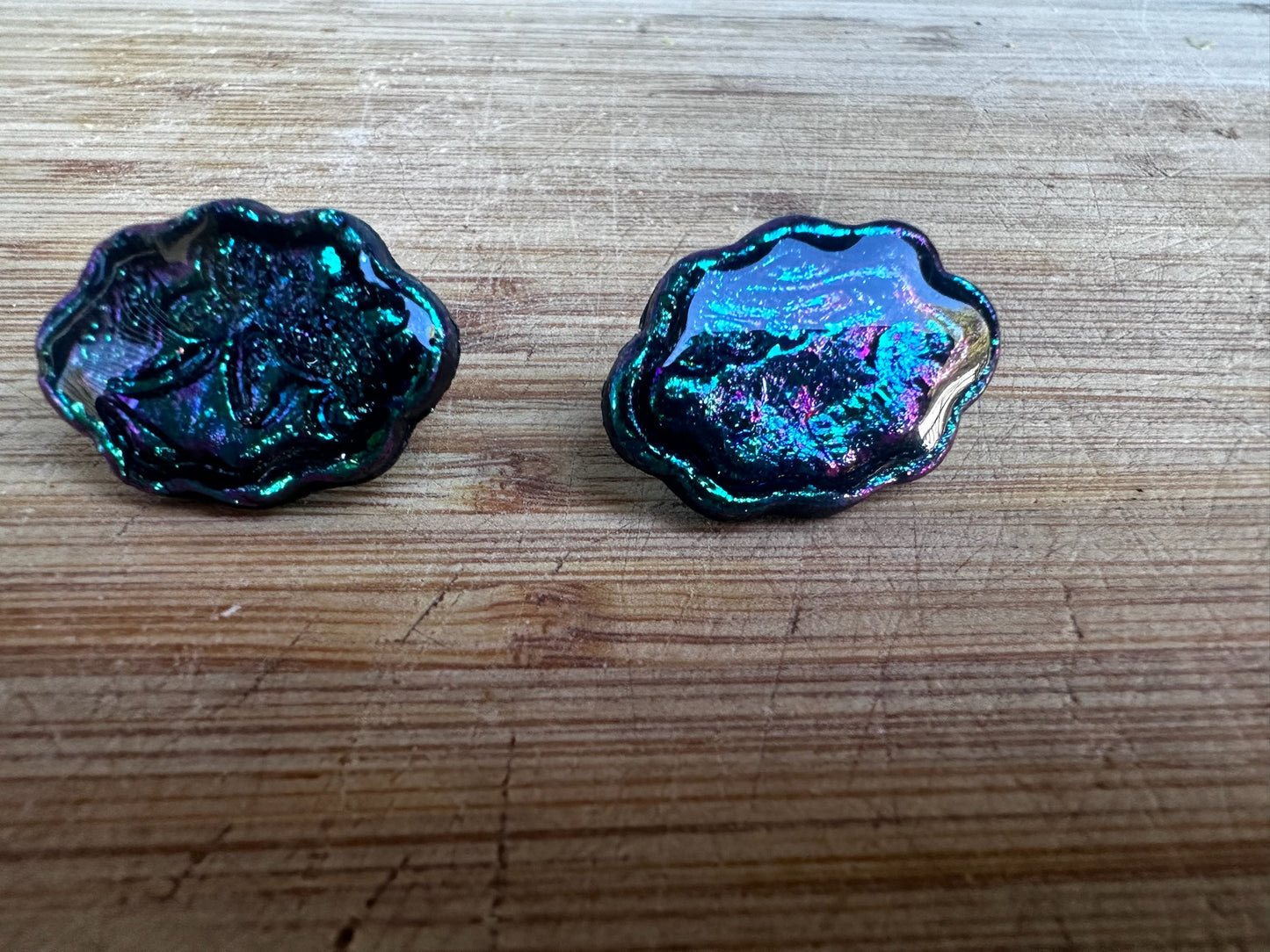 Victorian Duo Chrome Color Shifting Button Earrings