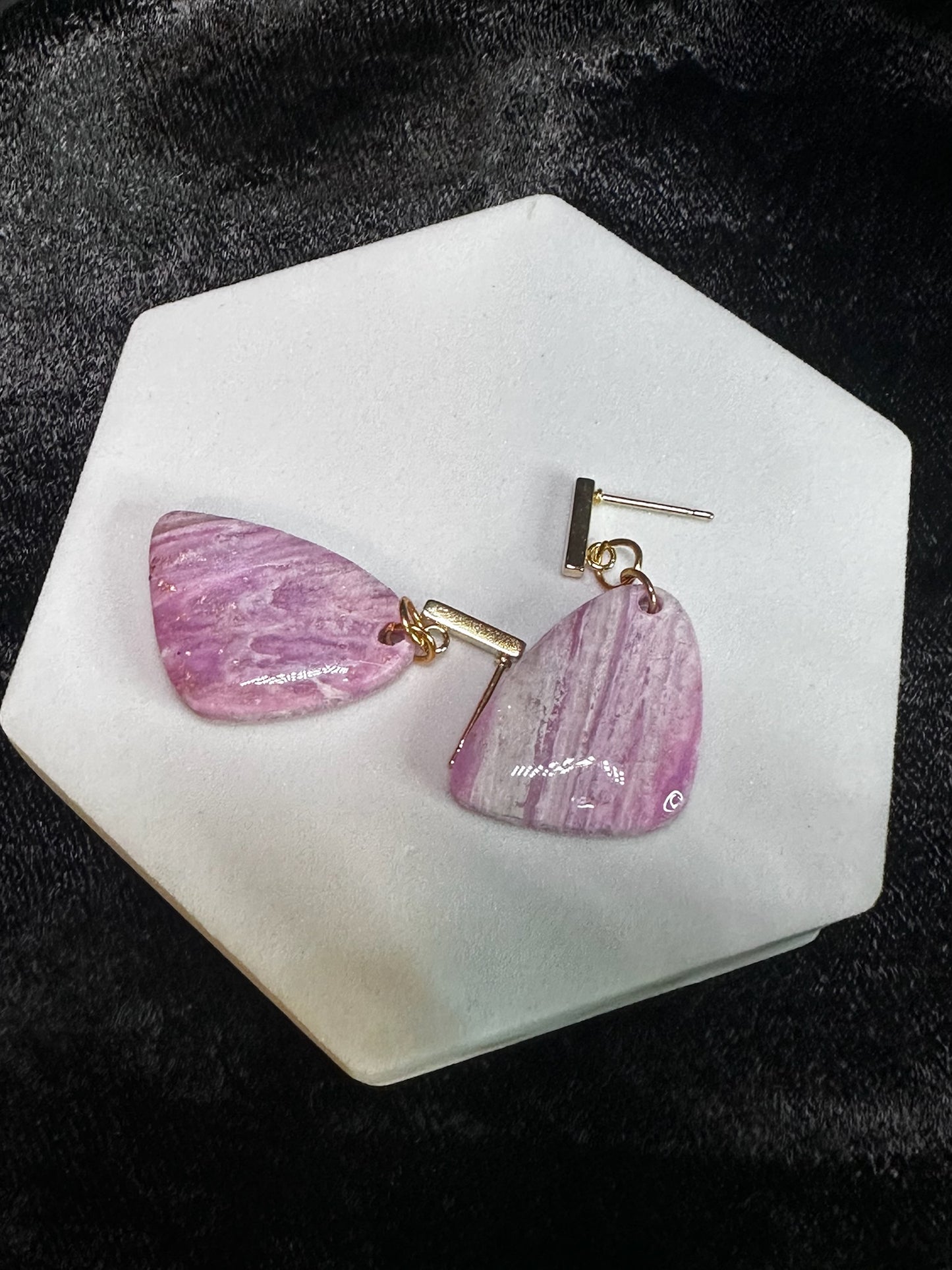 Pink White and Gold Marbled Ear Drops