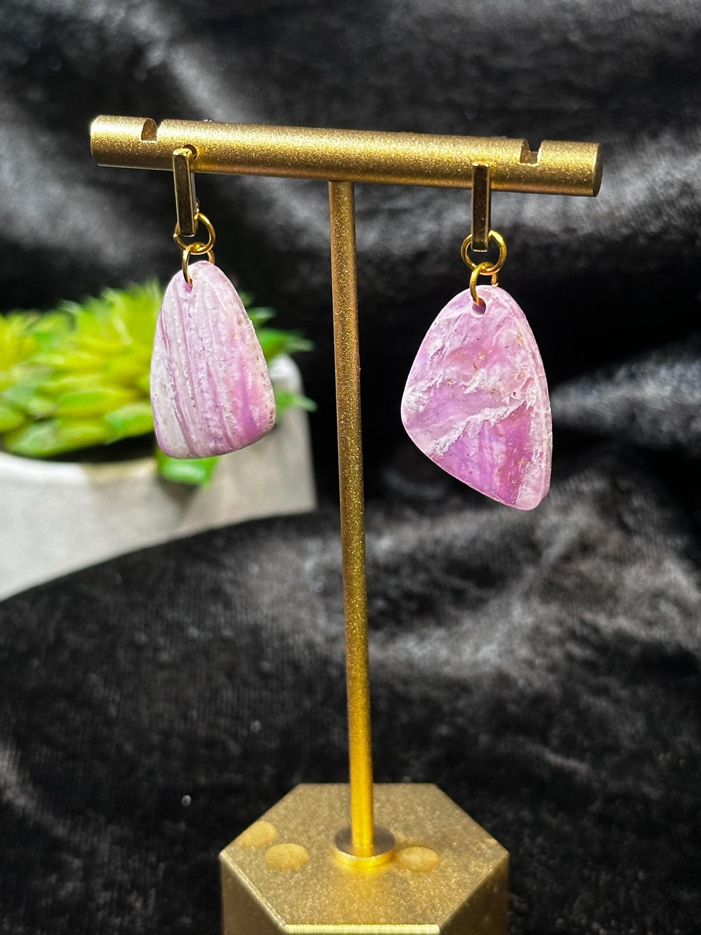 Pink White and Gold Marbled Ear Drops