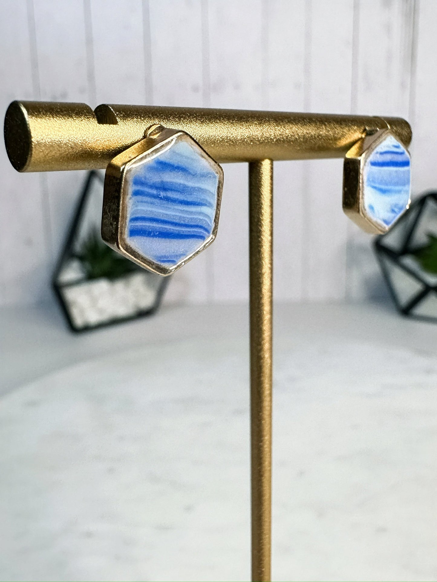 Elegant Gold and Blue Glow In The Dark Stud Earrings