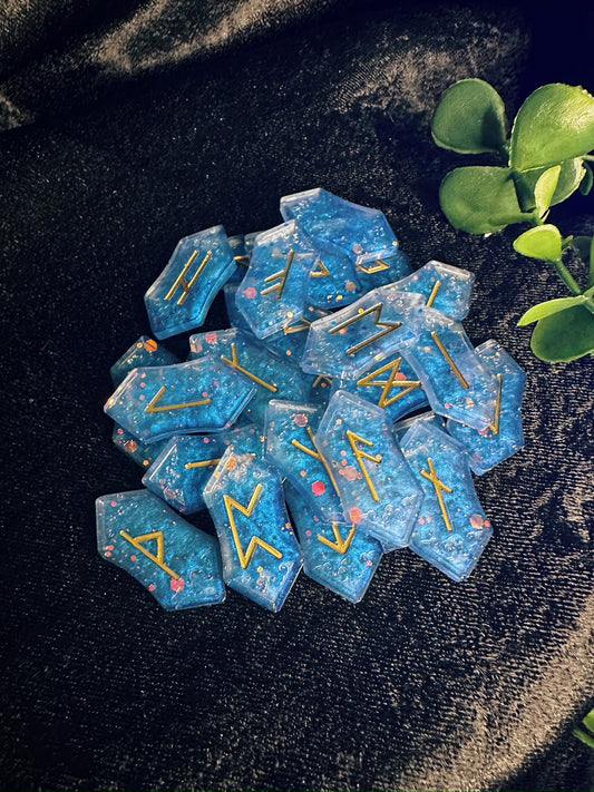 Ocean Blue Runes with Gold Inlay