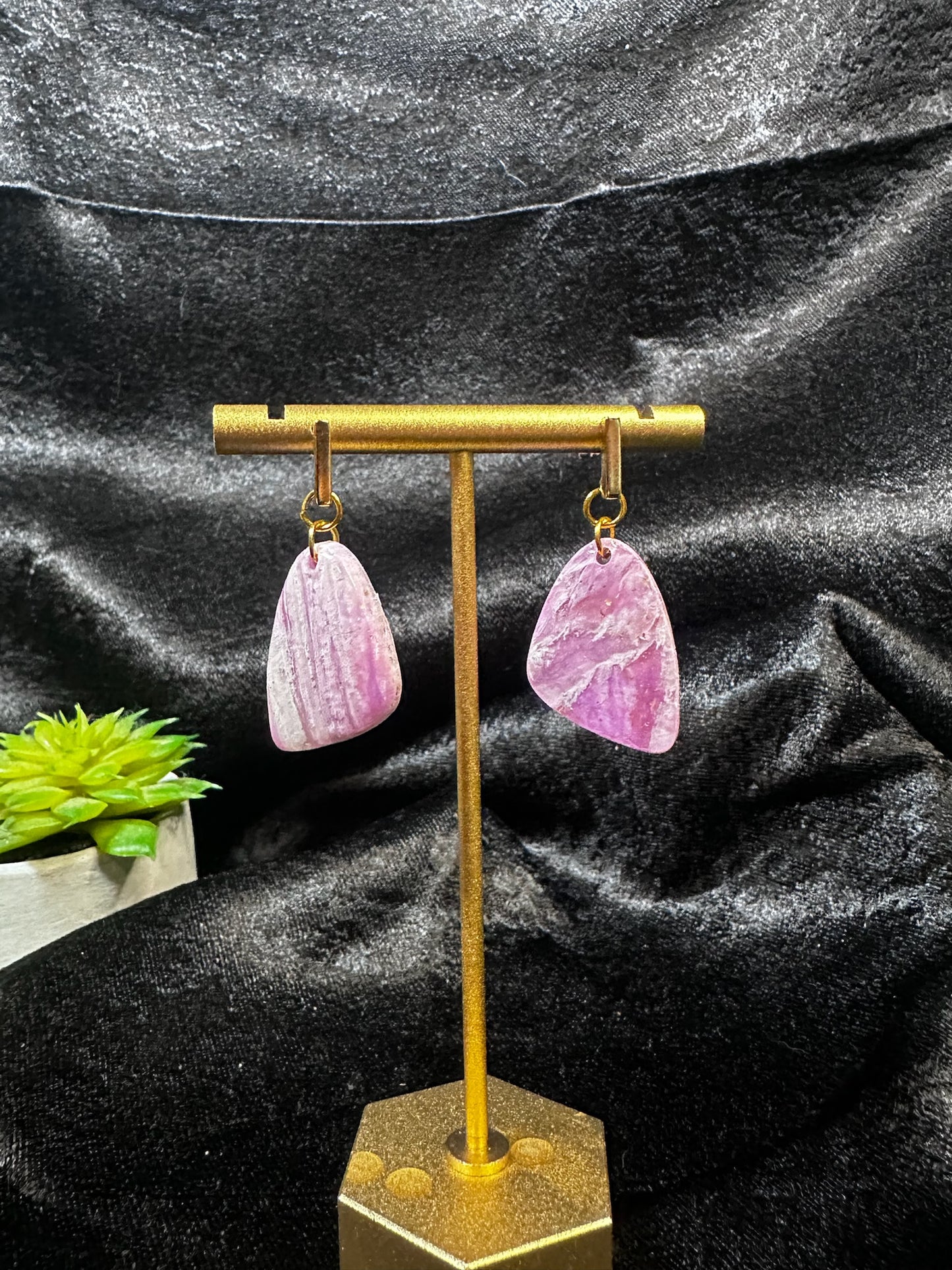 Pink White and Gold Marbled Ear Drops