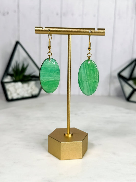 Jade Green Oval Dangle Earrings