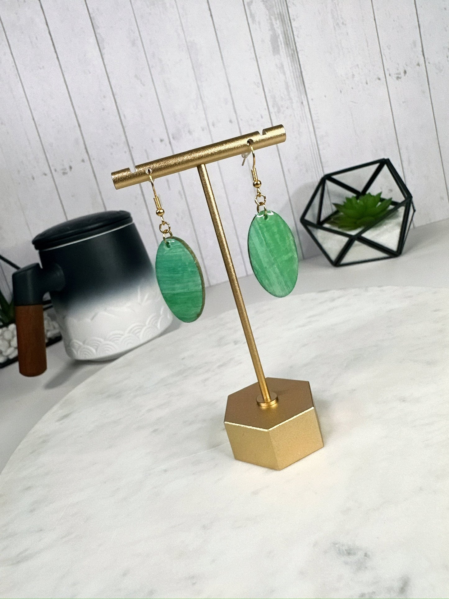 Jade Green Oval Dangle Earrings