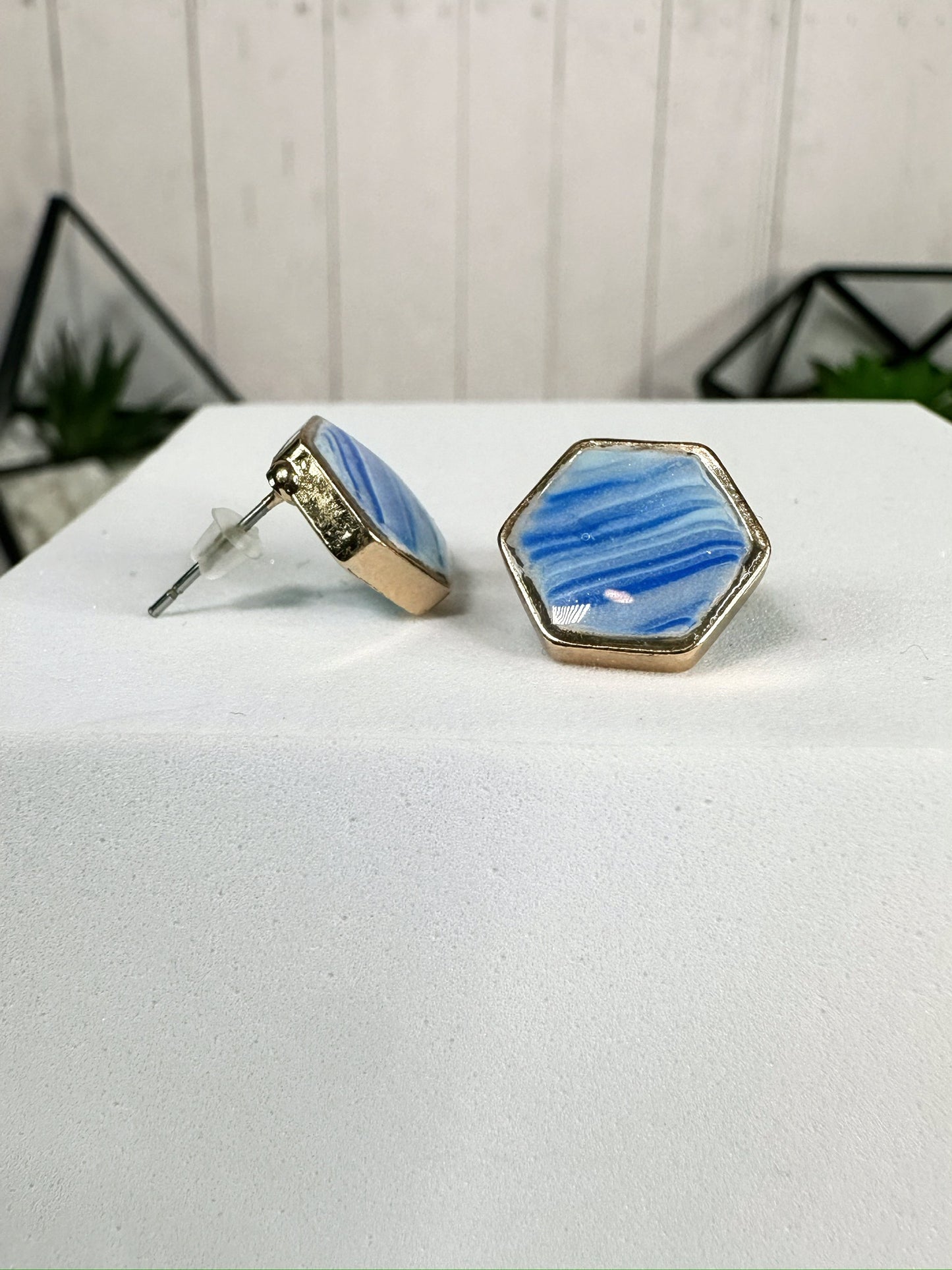 Elegant Gold and Blue Glow In The Dark Stud Earrings