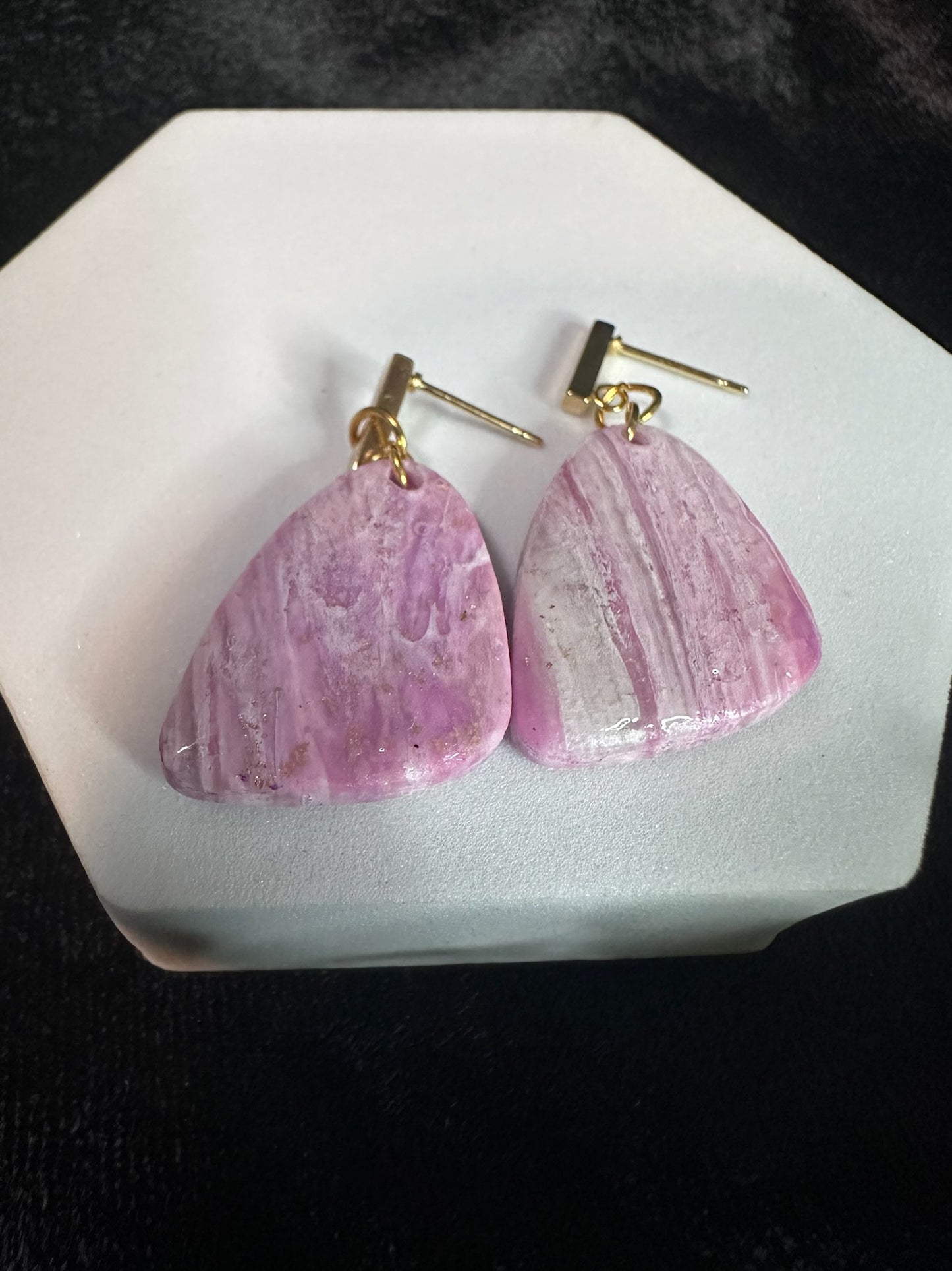 Pink White and Gold Marbled Ear Drops