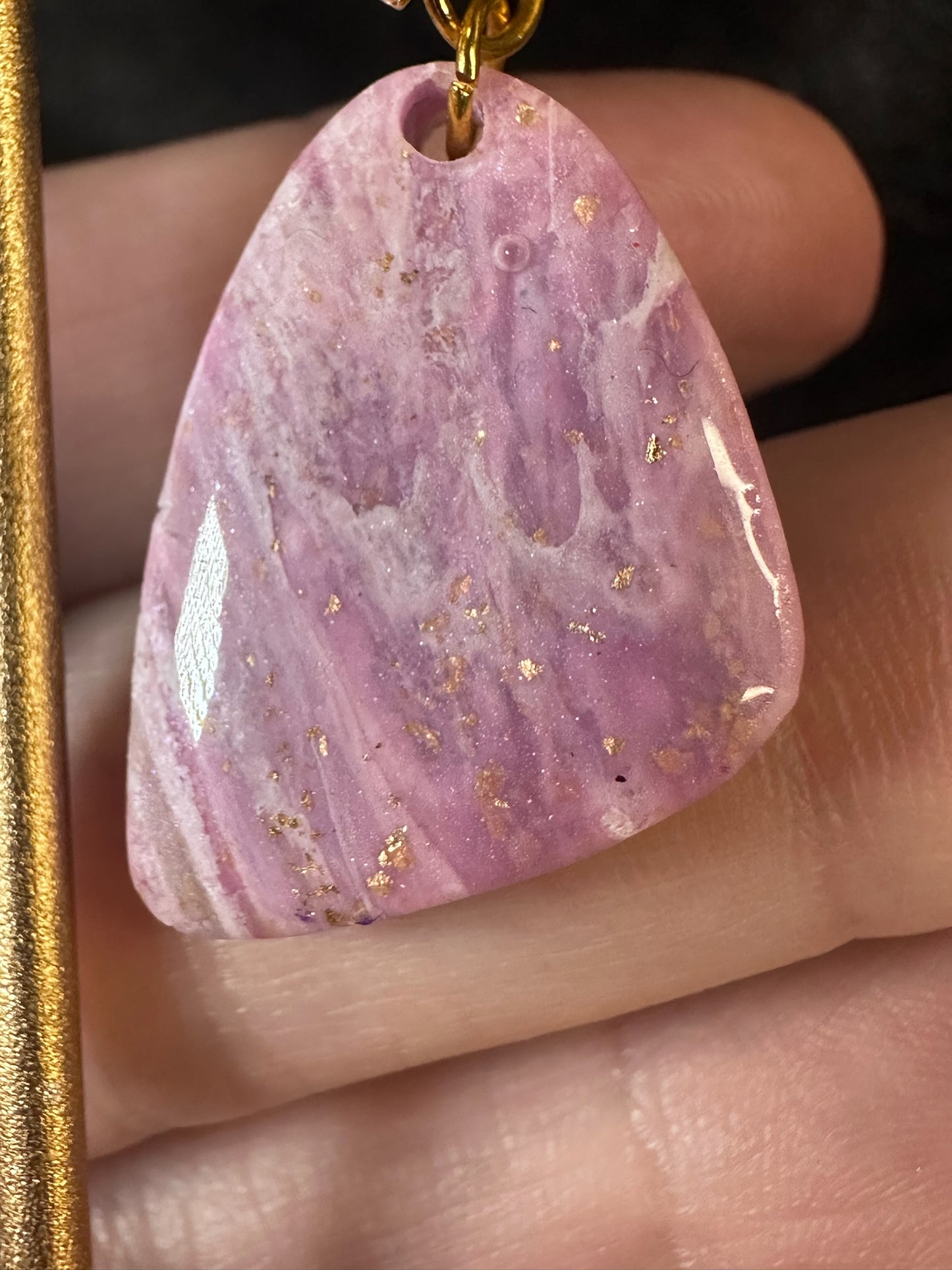 Pink White and Gold Marbled Ear Drops