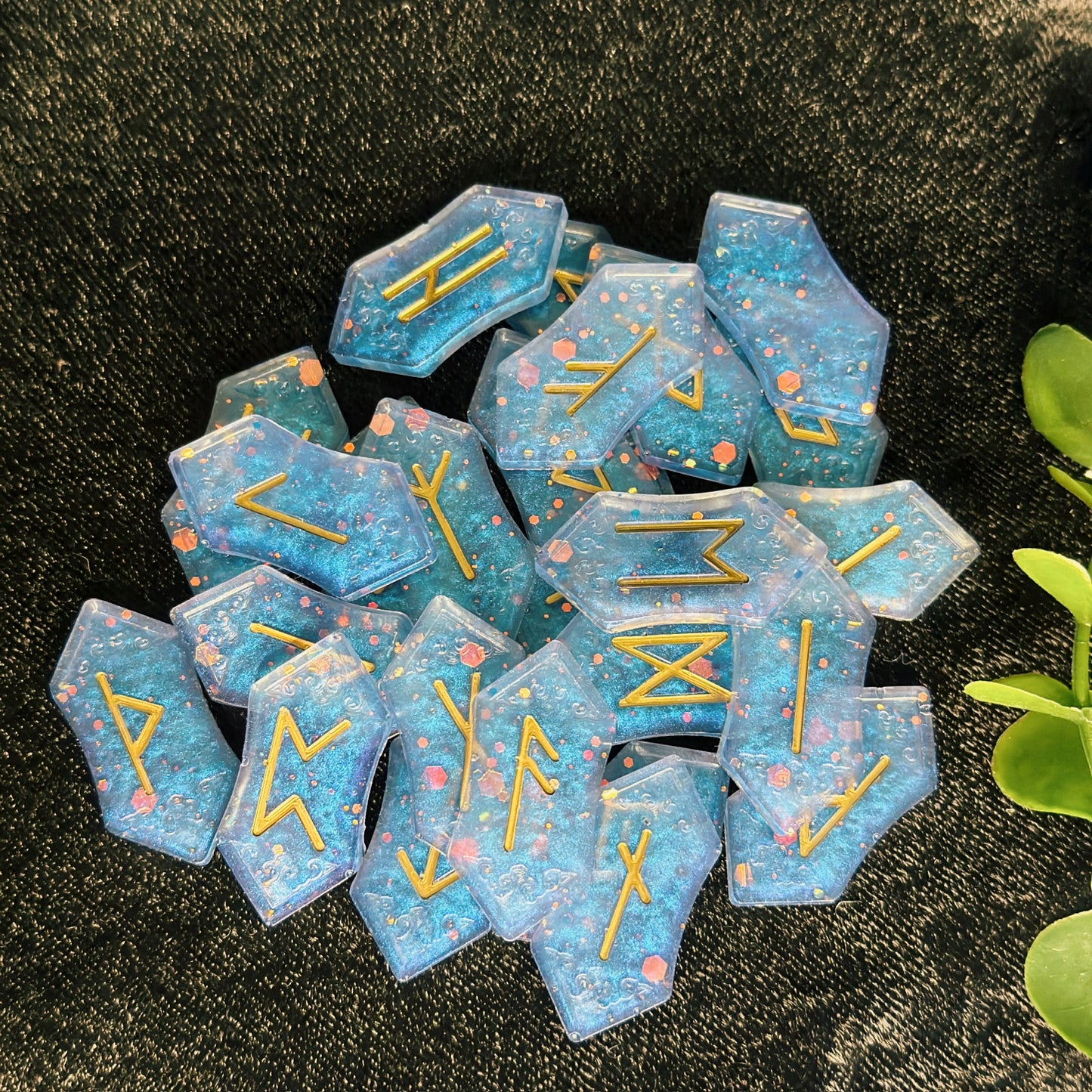 Ocean Blue Runes with Gold Inlay