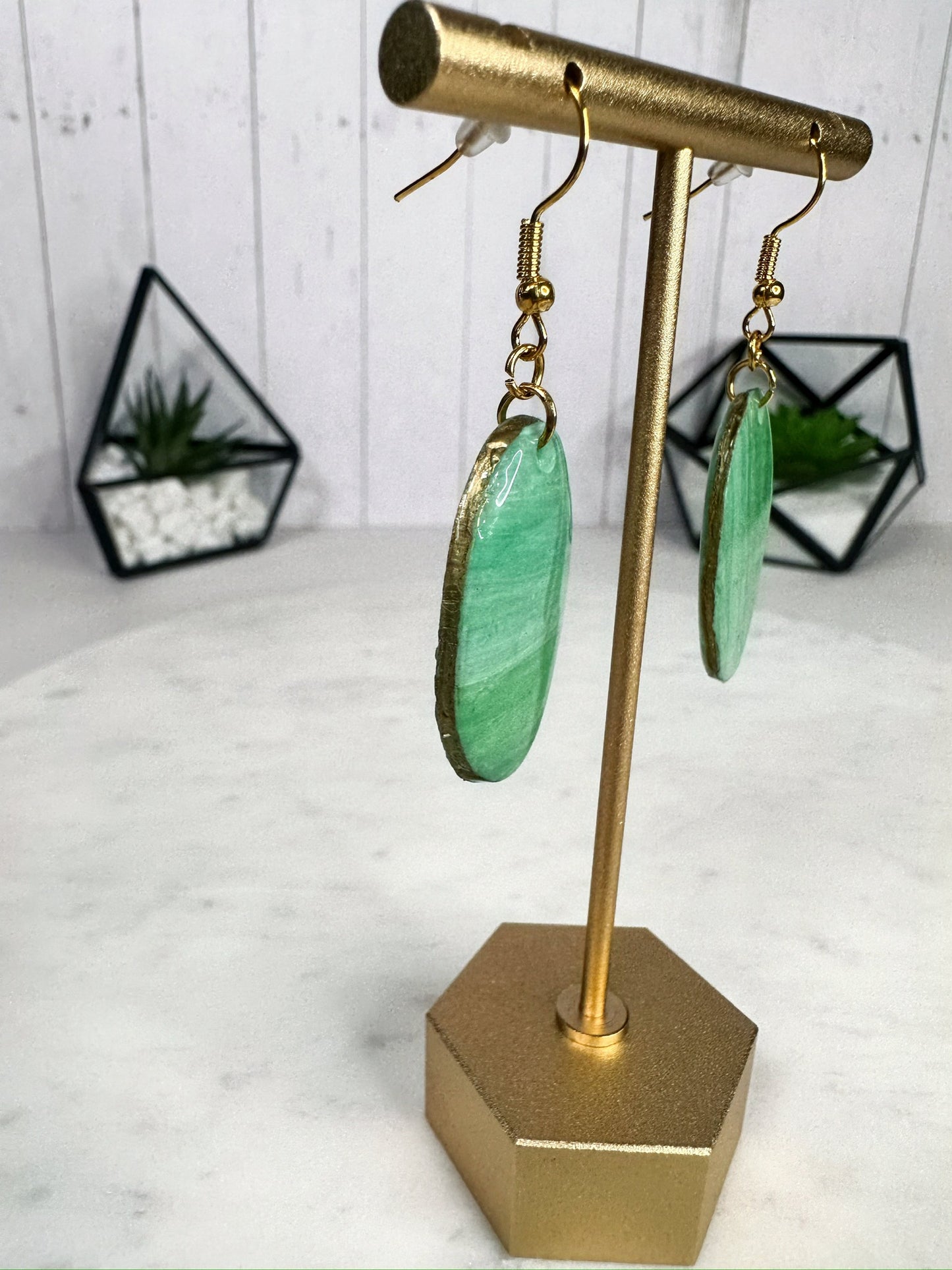 Jade Green Oval Dangle Earrings