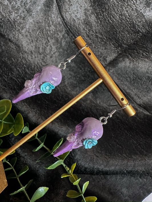 Purple Shimmer Flower Skull Eardrops