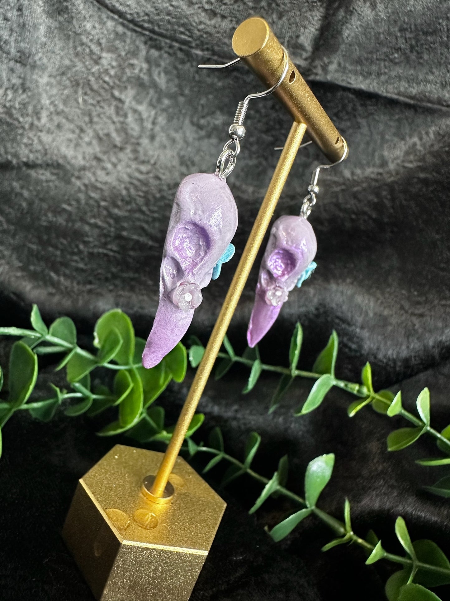 Purple Shimmer Flower Skull Eardrops