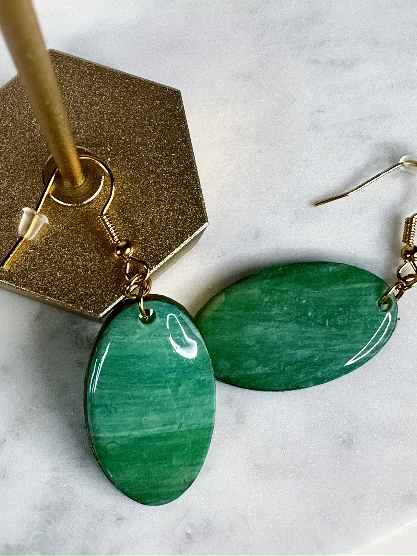 Jade Green Oval Dangle Earrings